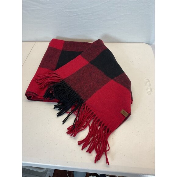 New ROOTS Park Plaid Cabin Red Black Blanket Shawl Wrap Scarf Buffalo Check - Picture 1 of 4